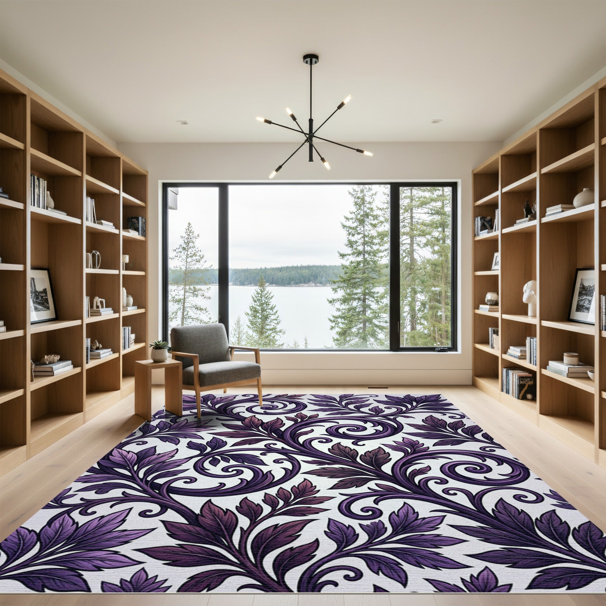 Deep Purple Leaf Swirl Accents Rug