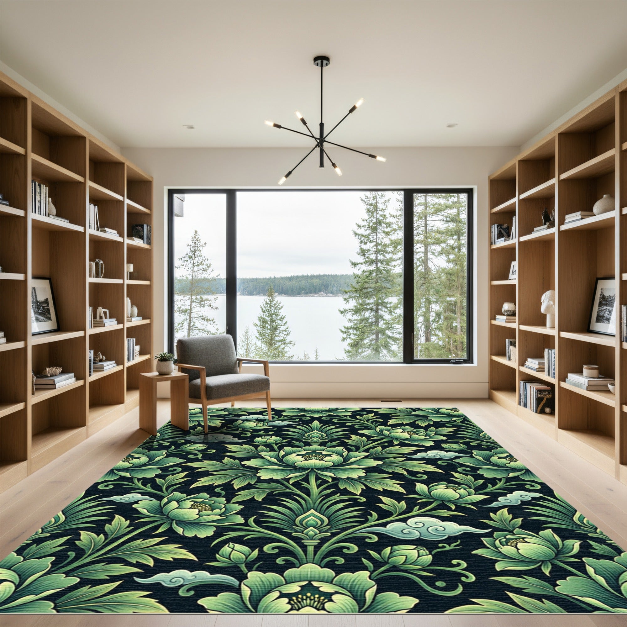 Jade Green Floral Scroll Cloud Rug
