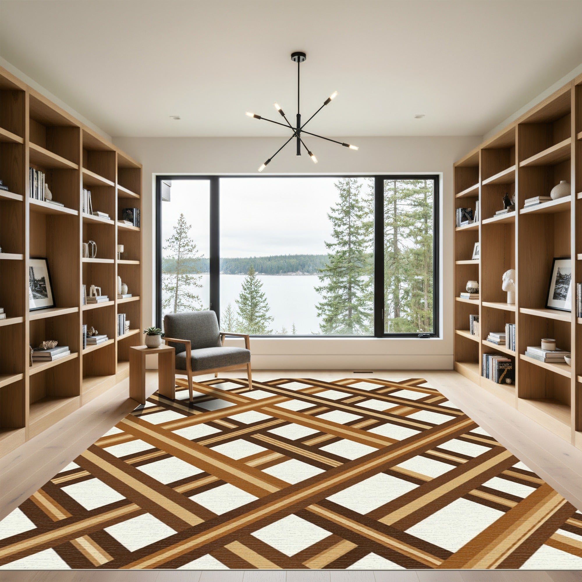 Brown Lattice Diagonal Bands Rug
