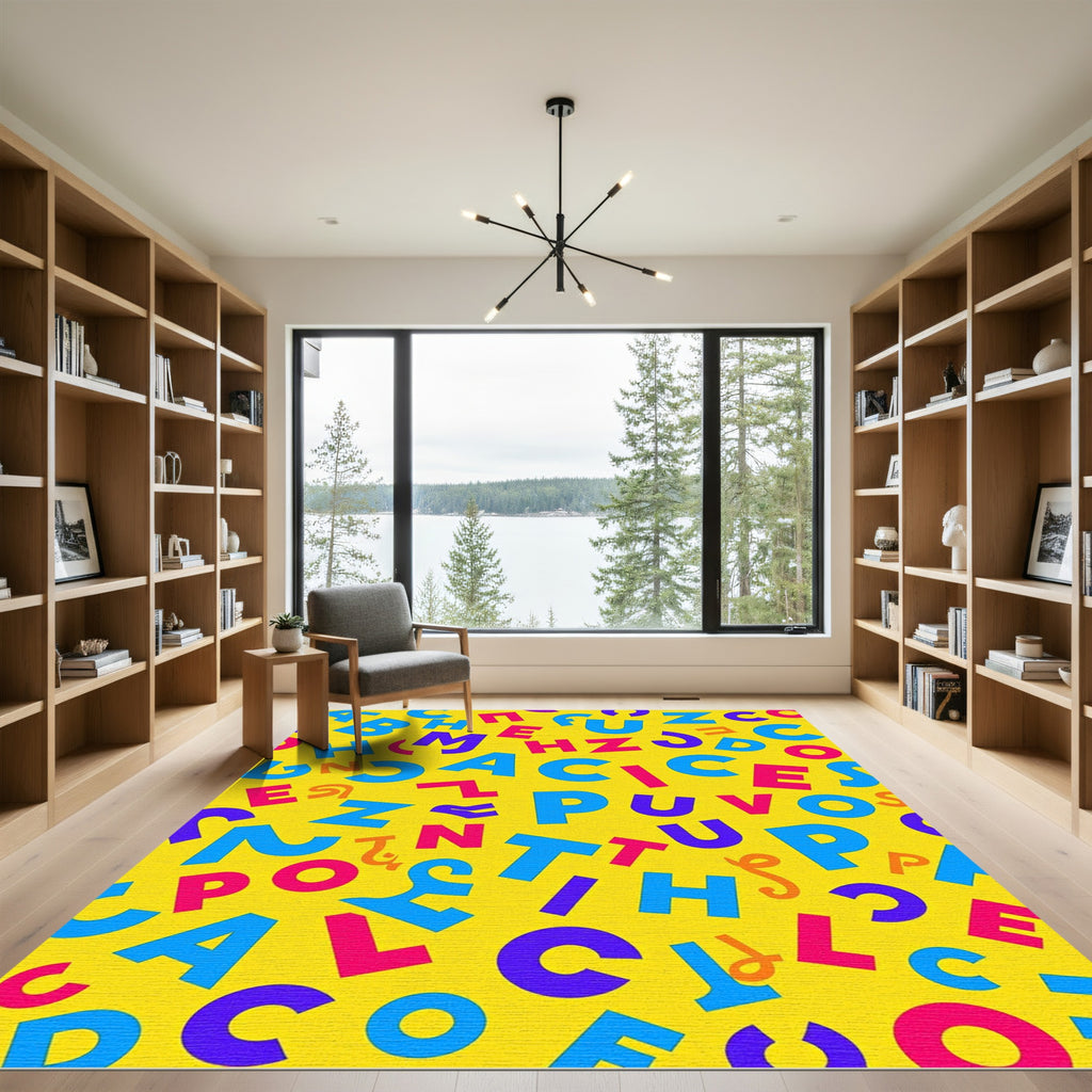 Bright Alphabet Collage Yellow Rug