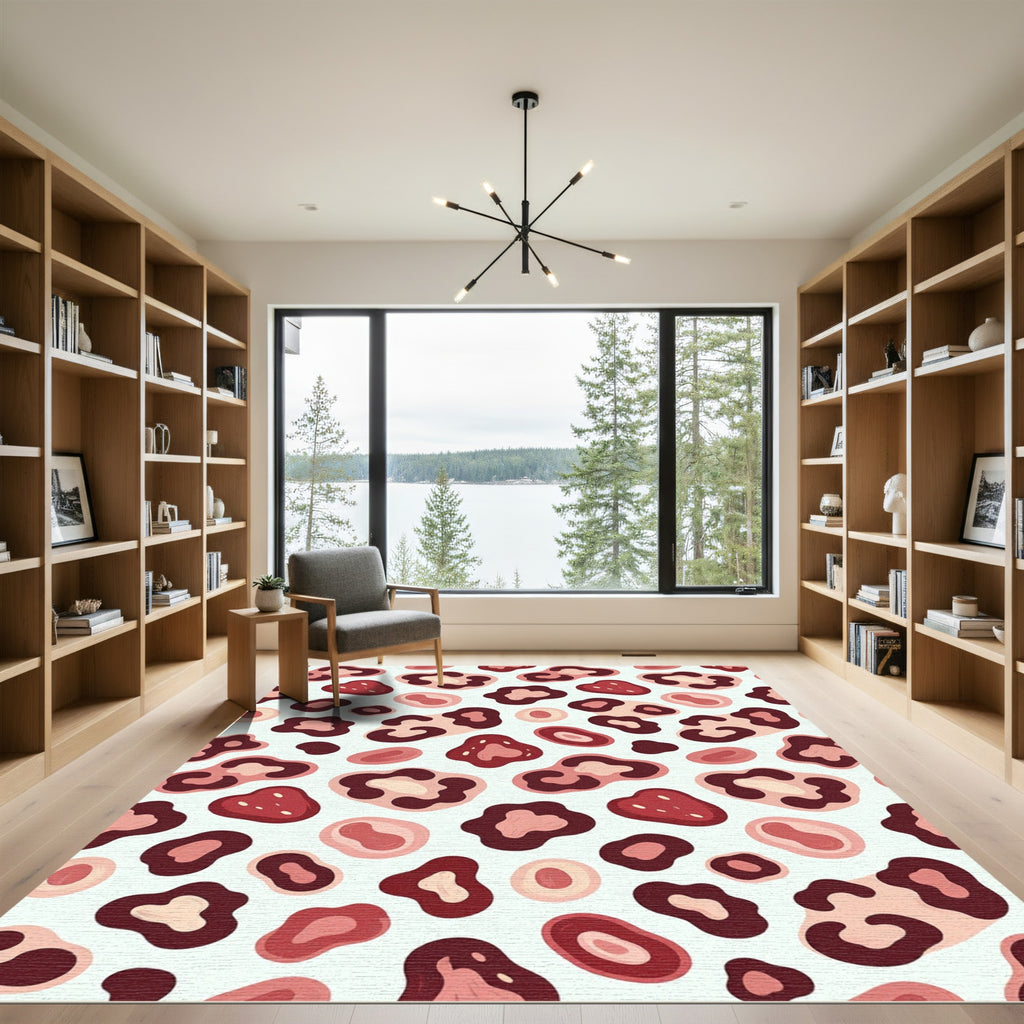 Abstract Blush and Maroon Leopard Spot Rug
