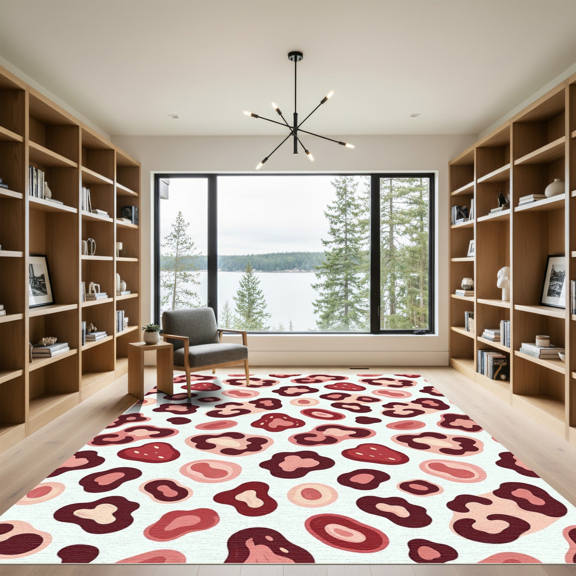 Abstract Blush and Maroon Leopard Spot Rug