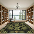 Olive Green Floral Fan Border Rug