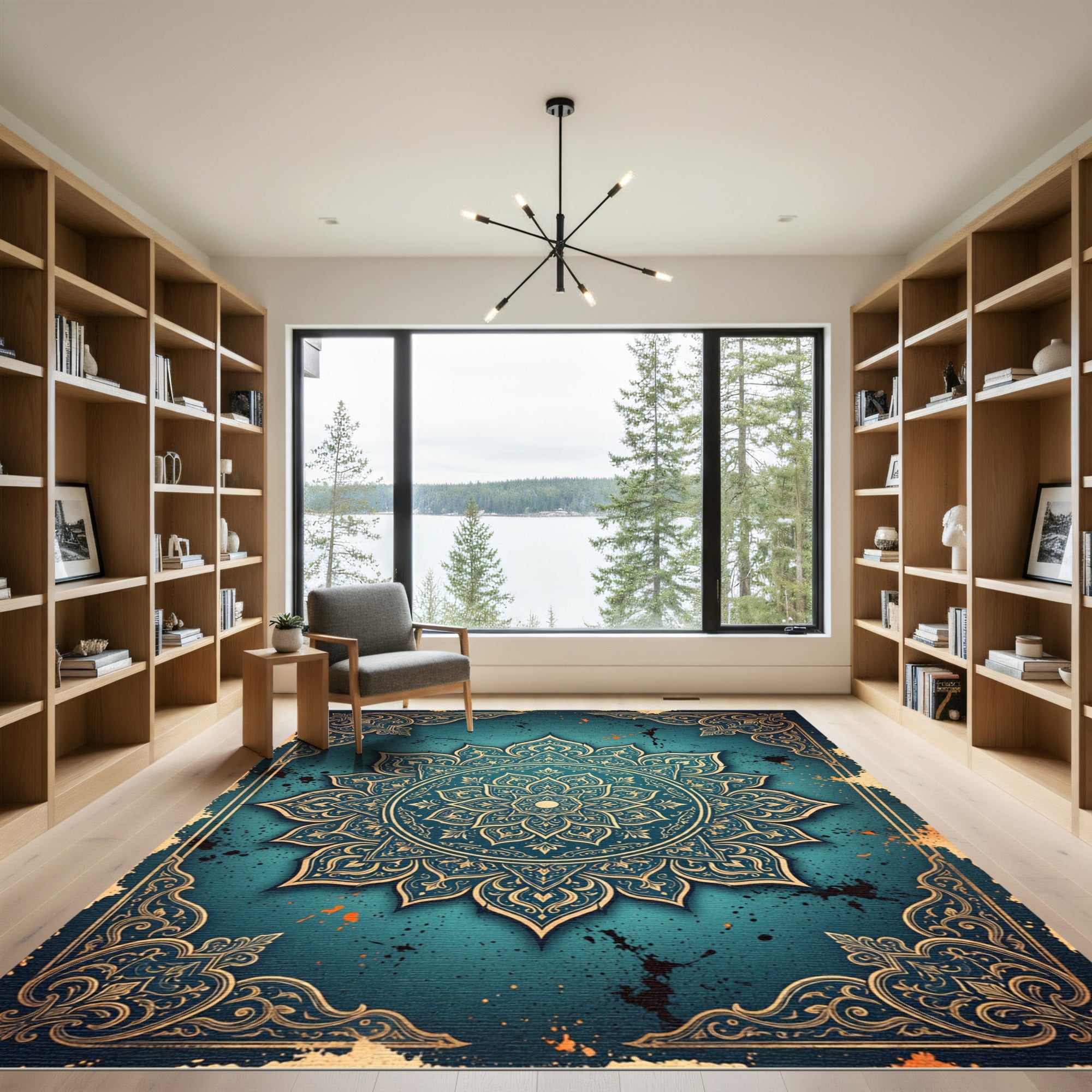 Teal Mandala Flourish Aged Rug