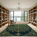 Ornate Emerald Botanical Damask Medallion Rug