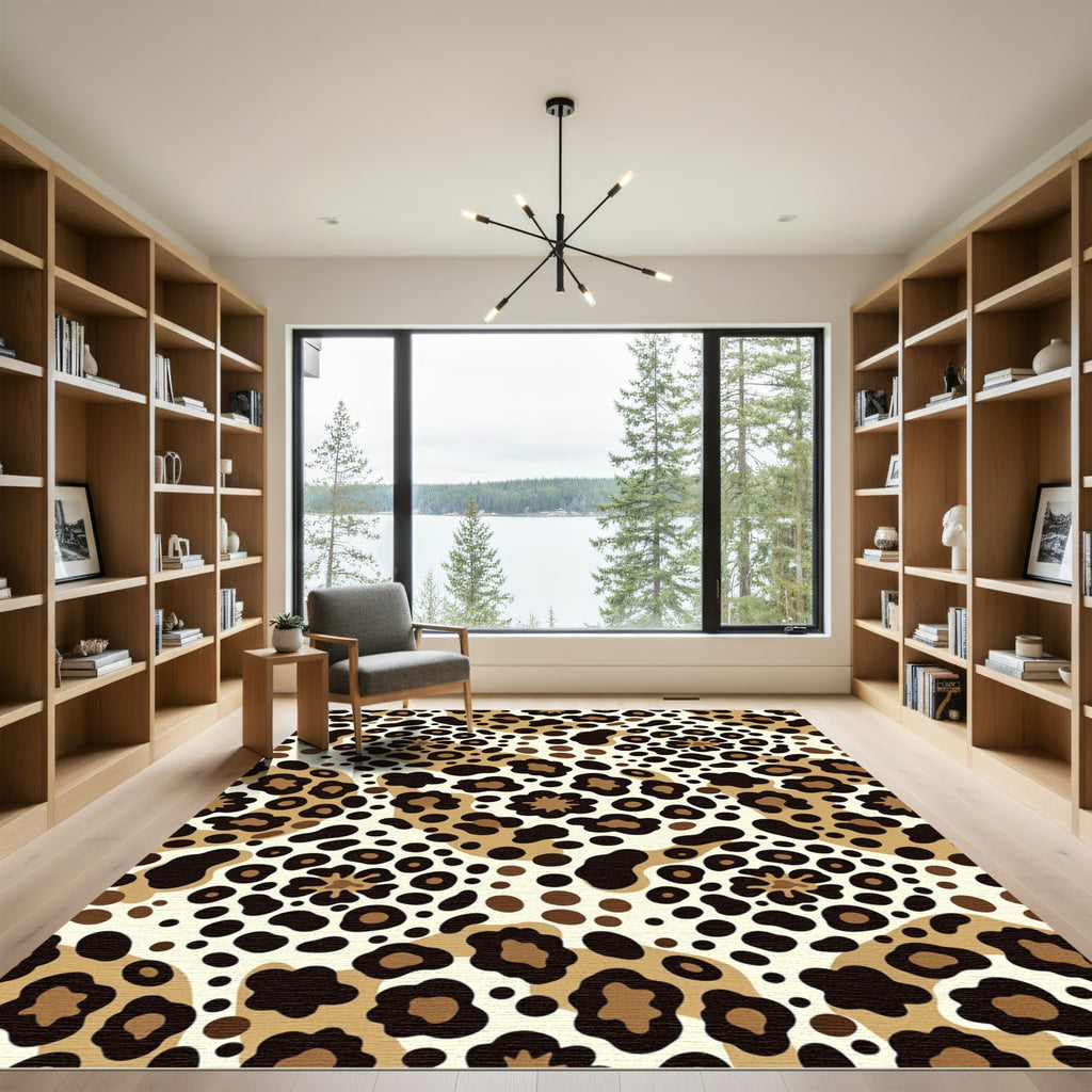Chic Golden Leopard Spot Abstract Area Rug