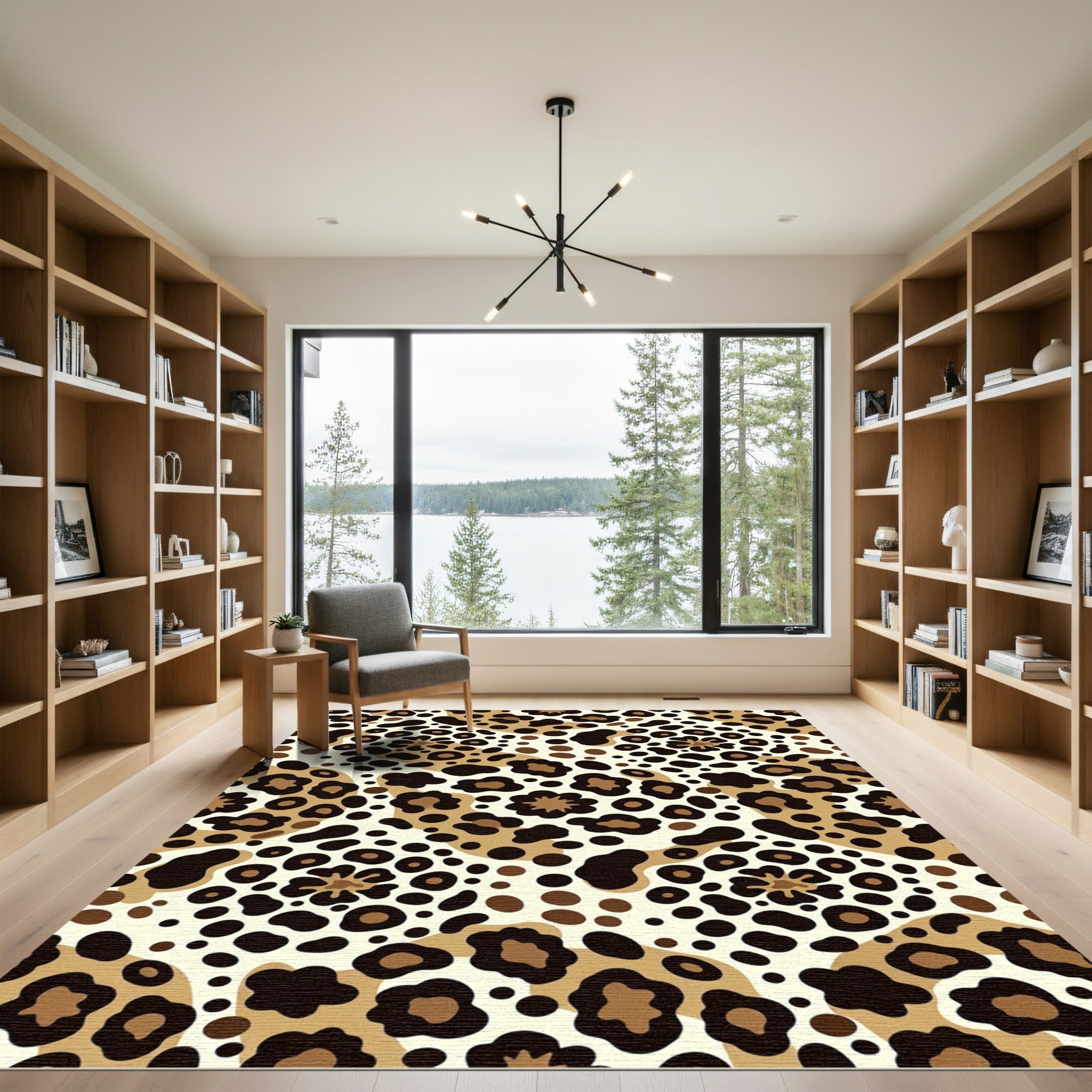 Chic Golden Leopard Spot Abstract Area Rug