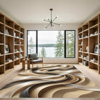 Minimalist Black and Cream Fluid Wave Rug