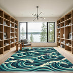 Japanese Teal Rolling Ocean Waves Rug