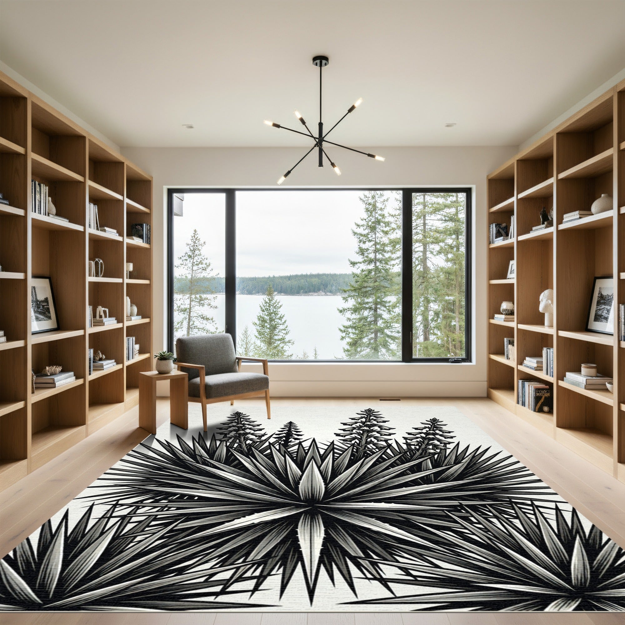 Monochromatic Agave Floral Bloom Rug