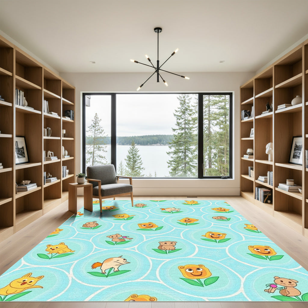Cute Yellow Creatures Floral Bubbles Rug