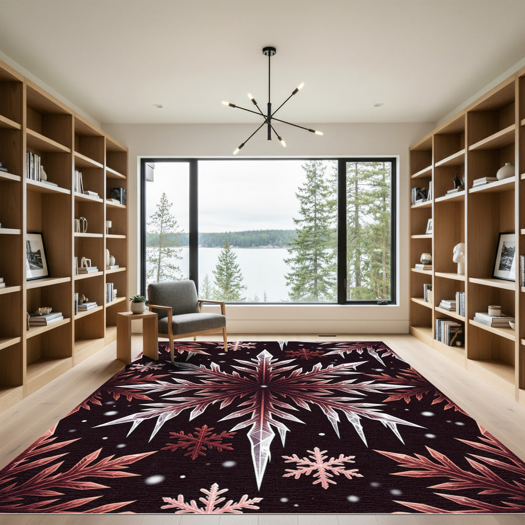 Crimson Ice Crystal Snowflake Garland Rug