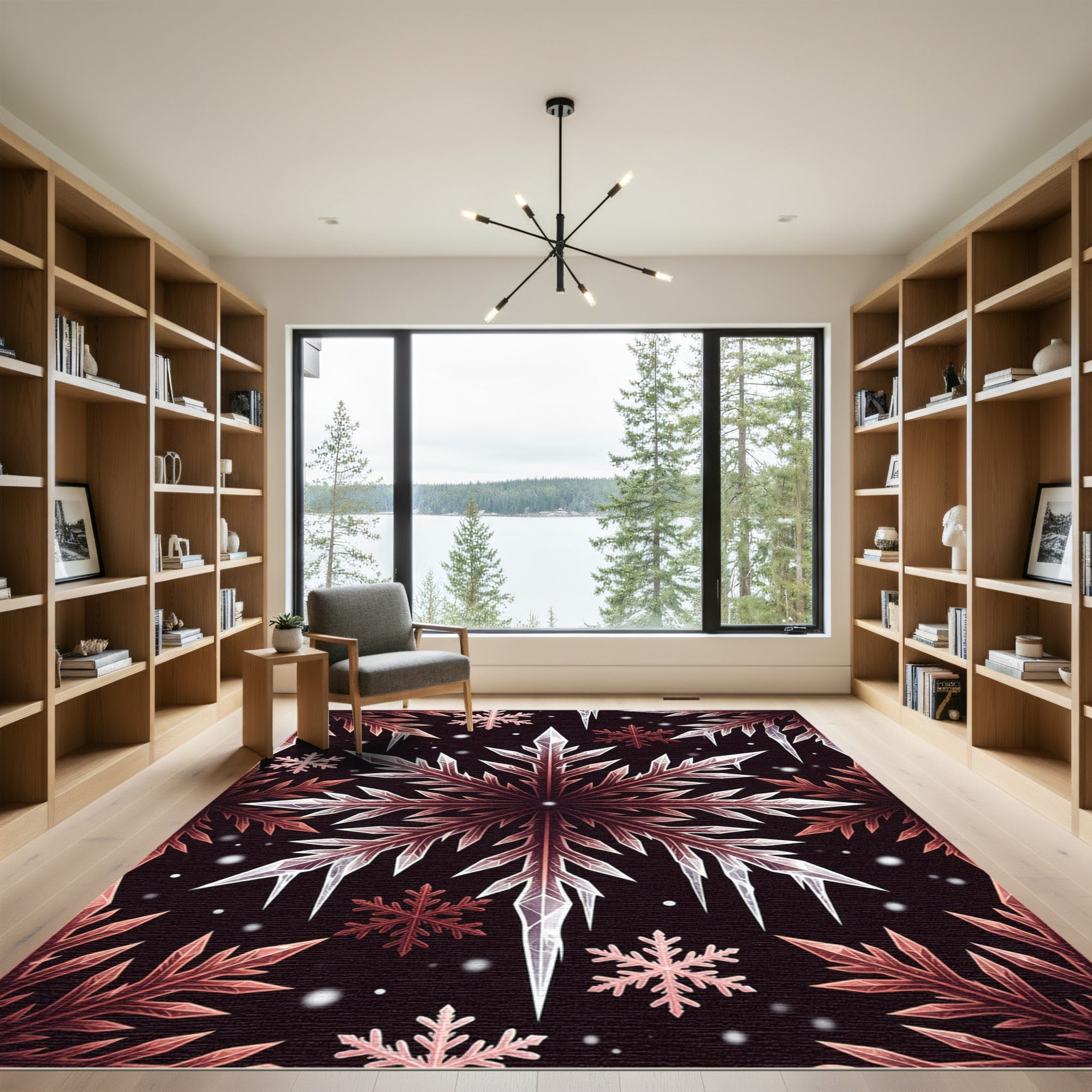Crimson Ice Crystal Snowflake Garland Rug