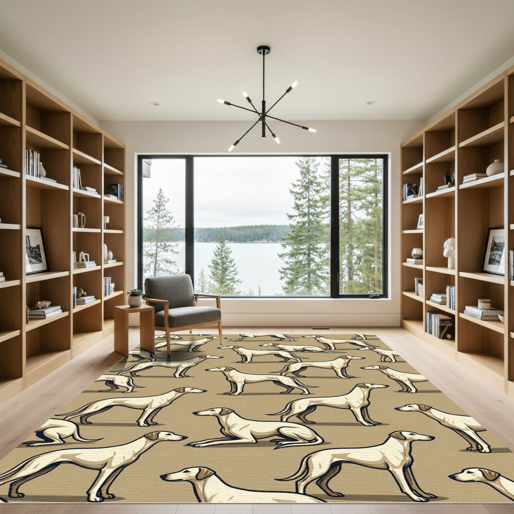Minimalist Beige Greyhound Silhouette Art Rug