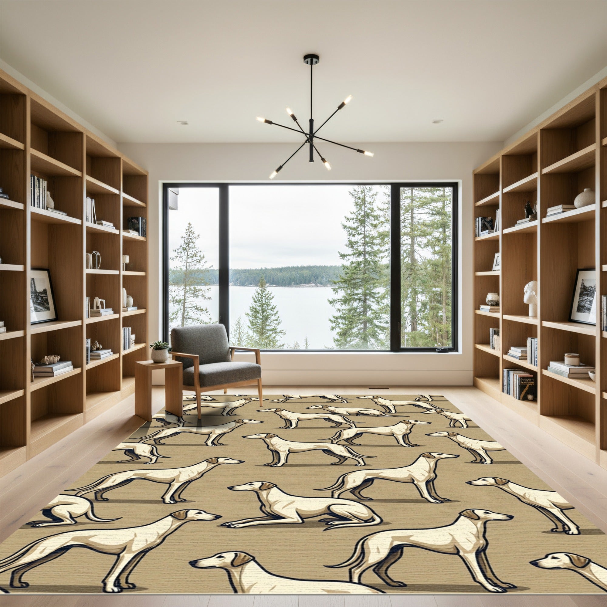 Minimalist Beige Greyhound Silhouette Art Rug