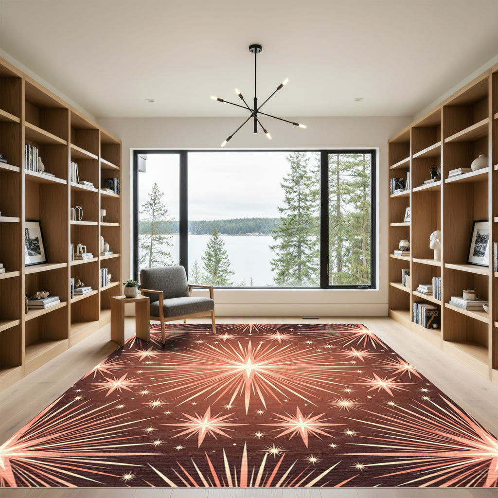 Radiant Coral Starburst Explosion Rug