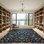 Intricate Blue Floral Medallion Tile Rug
