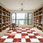 Geometric Terracotta Checkerboard Abstract Grid Rug