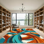 Abstract Teal and Burnt Orange Swirls Rug