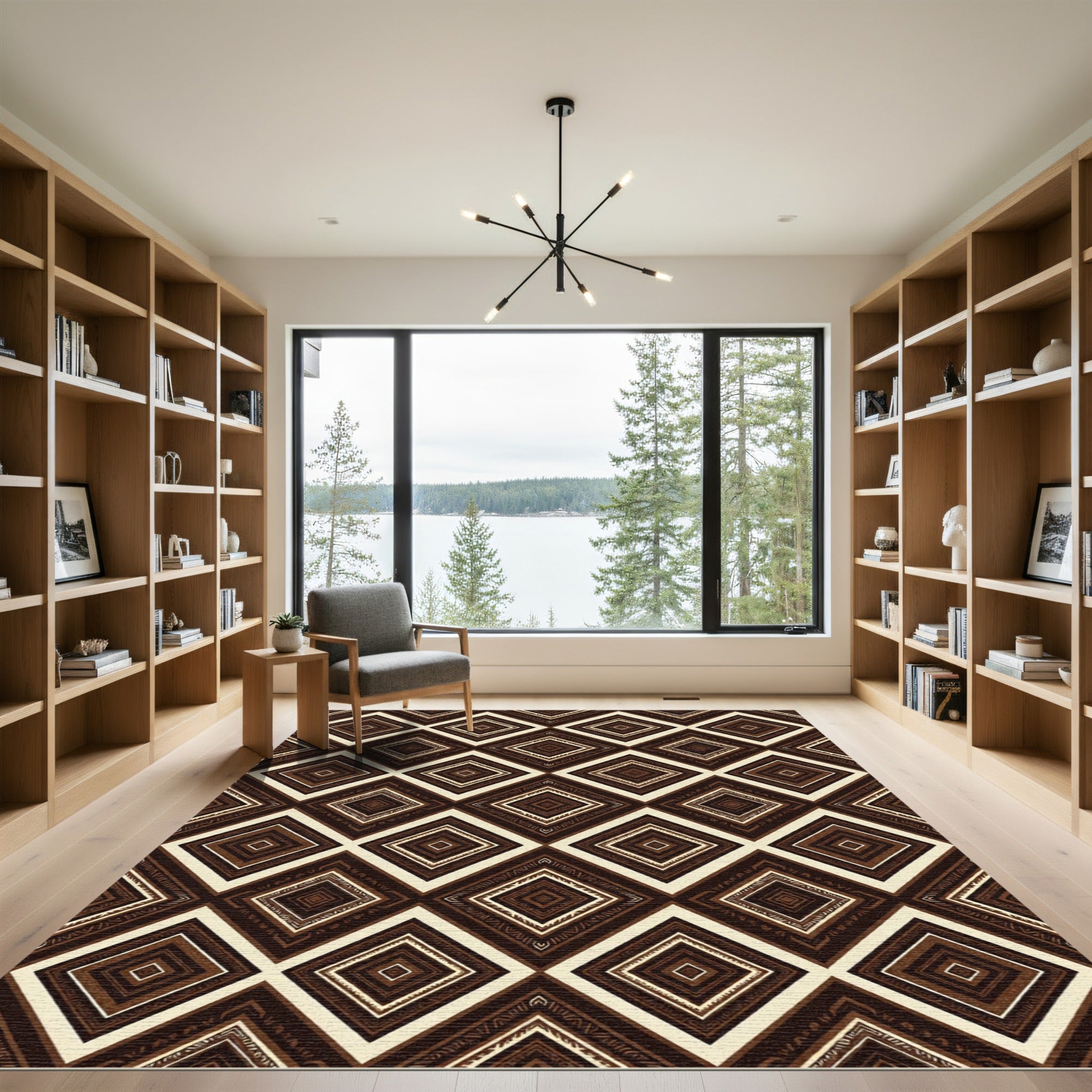 Brown Geometric Diamond Ethnic Rug