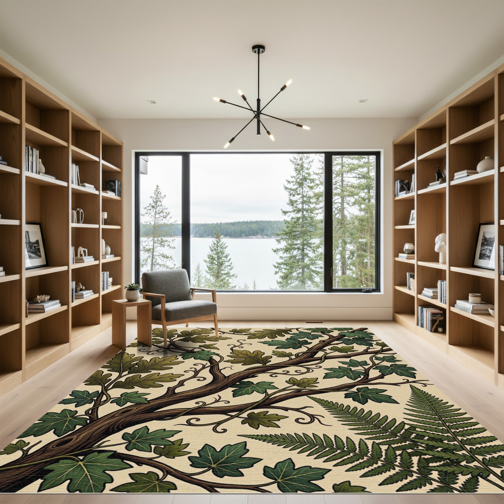 Earthy Forest Foliage Oak Ivy Illustration Rug