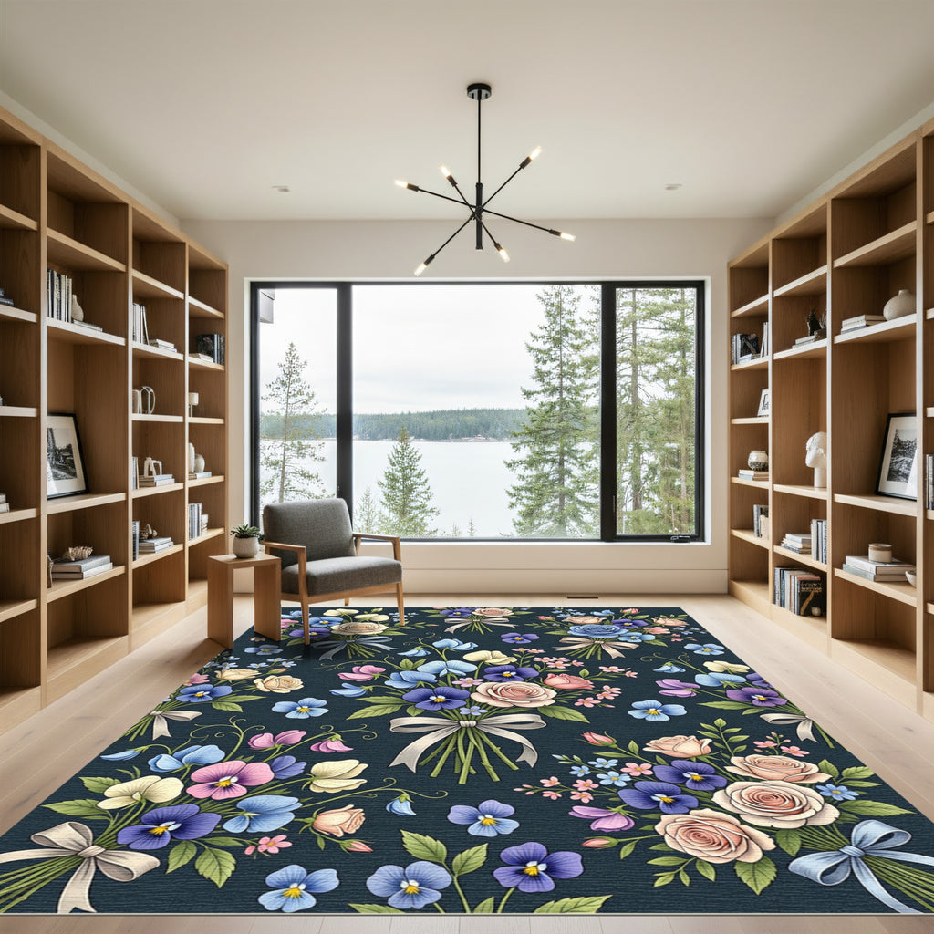 Pastel Rose Pansy Sweet Pea Bouquet Rug