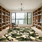 Vintage Green Passionflower Botanical Vine Rug