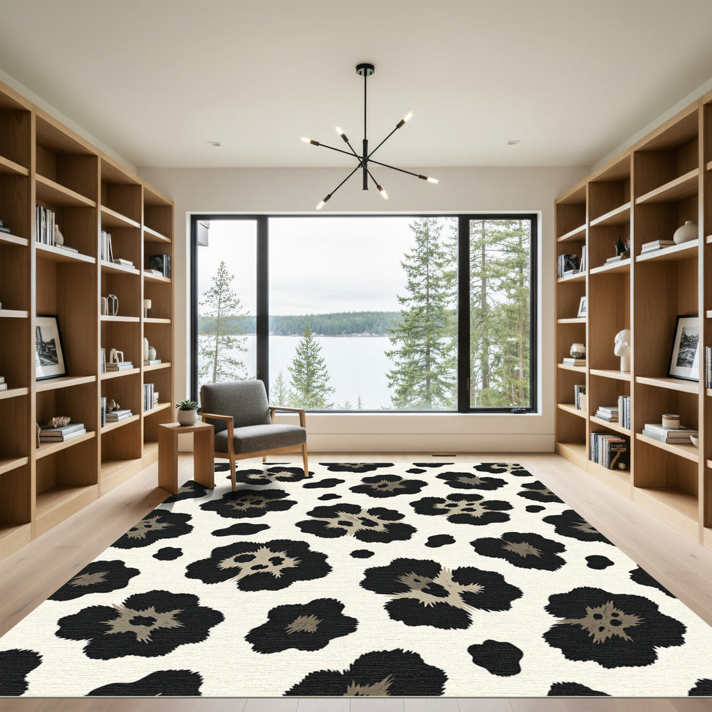 Fierce Black Spotted Floral Rug