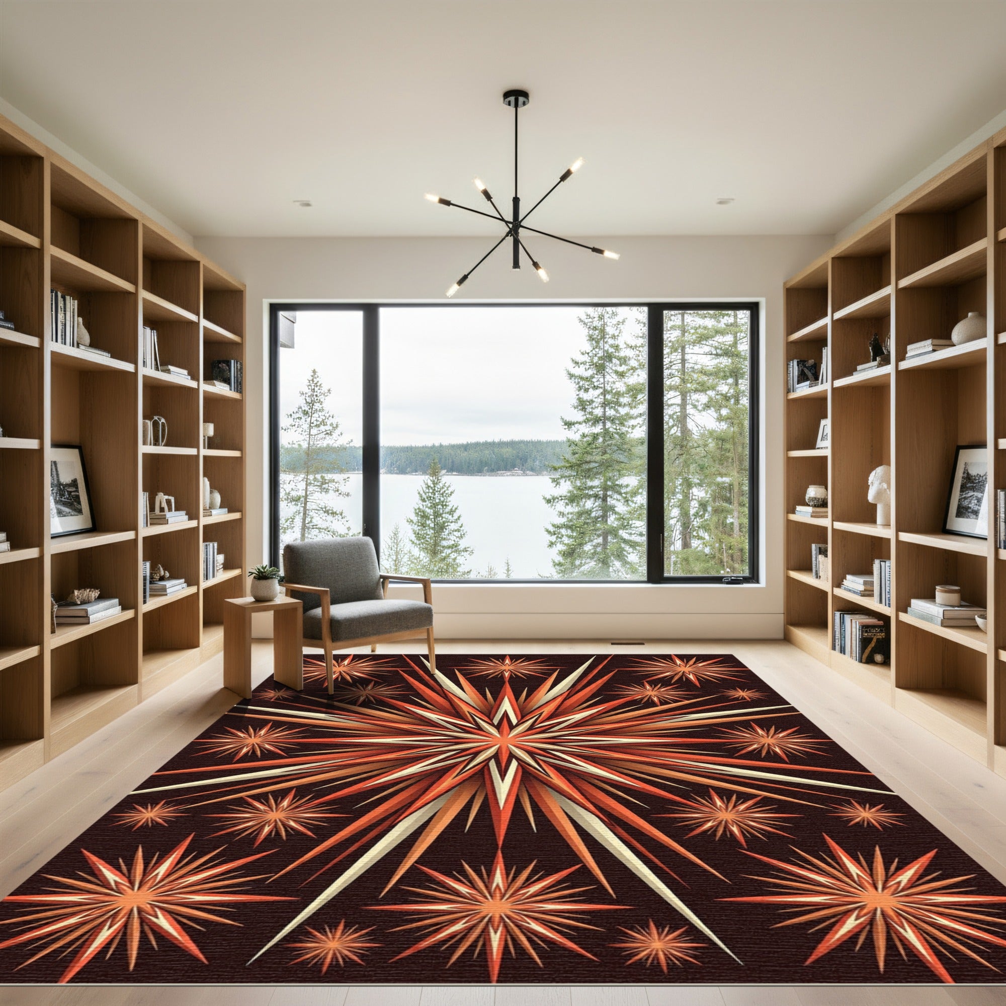 Burnt Orange Starburst Burst Rug