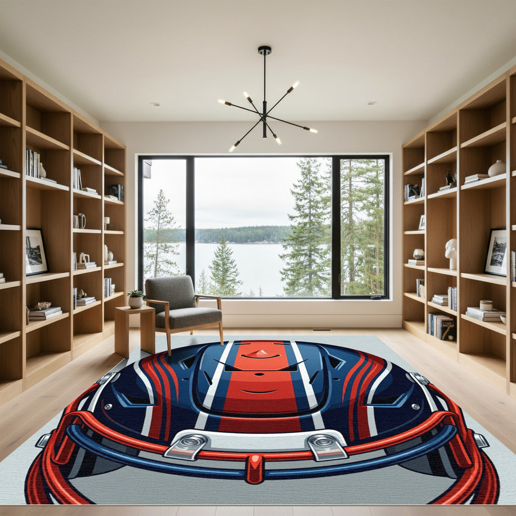 Navy and Red Football Helmet Graphic Rug