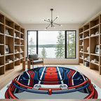 Navy and Red Football Helmet Graphic Rug