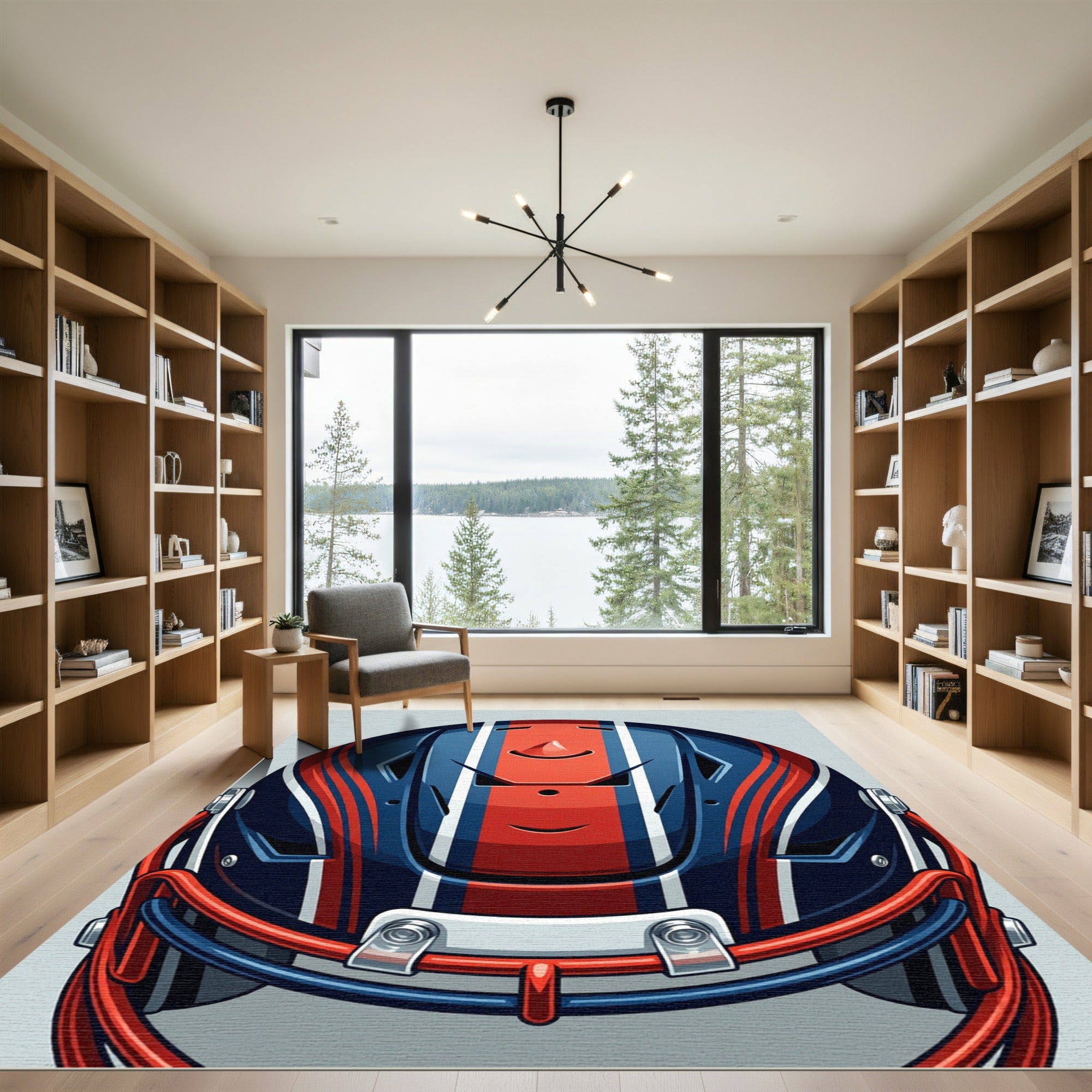 Navy and Red Football Helmet Graphic Rug