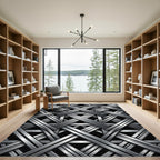Metallic Silver Interlocking Geometric Weave Rug