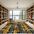 Abstract Weave Yellow Gray Grid Rug