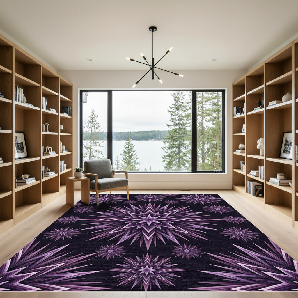 Purple Starburst Radiating Geometric Rug