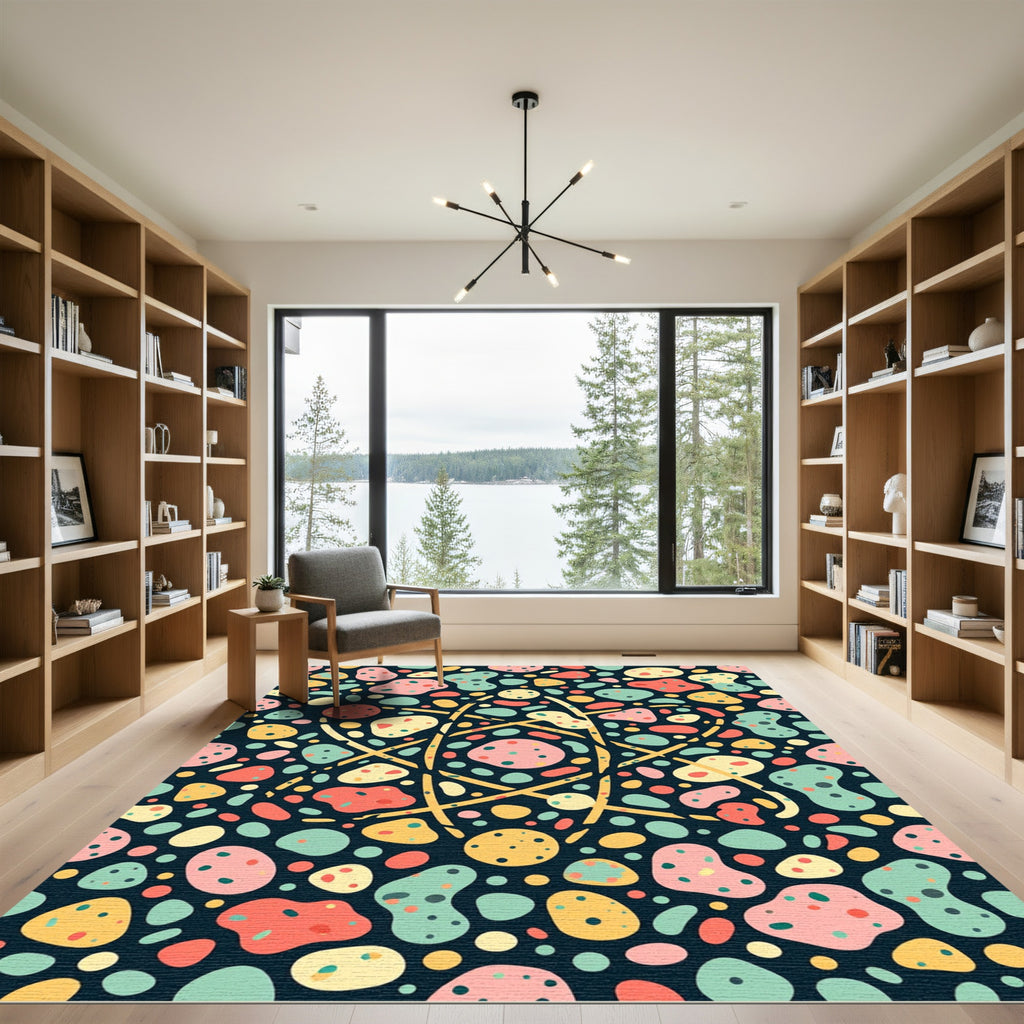 Mid Century Speckled Pastel Abstract Orb Rug
