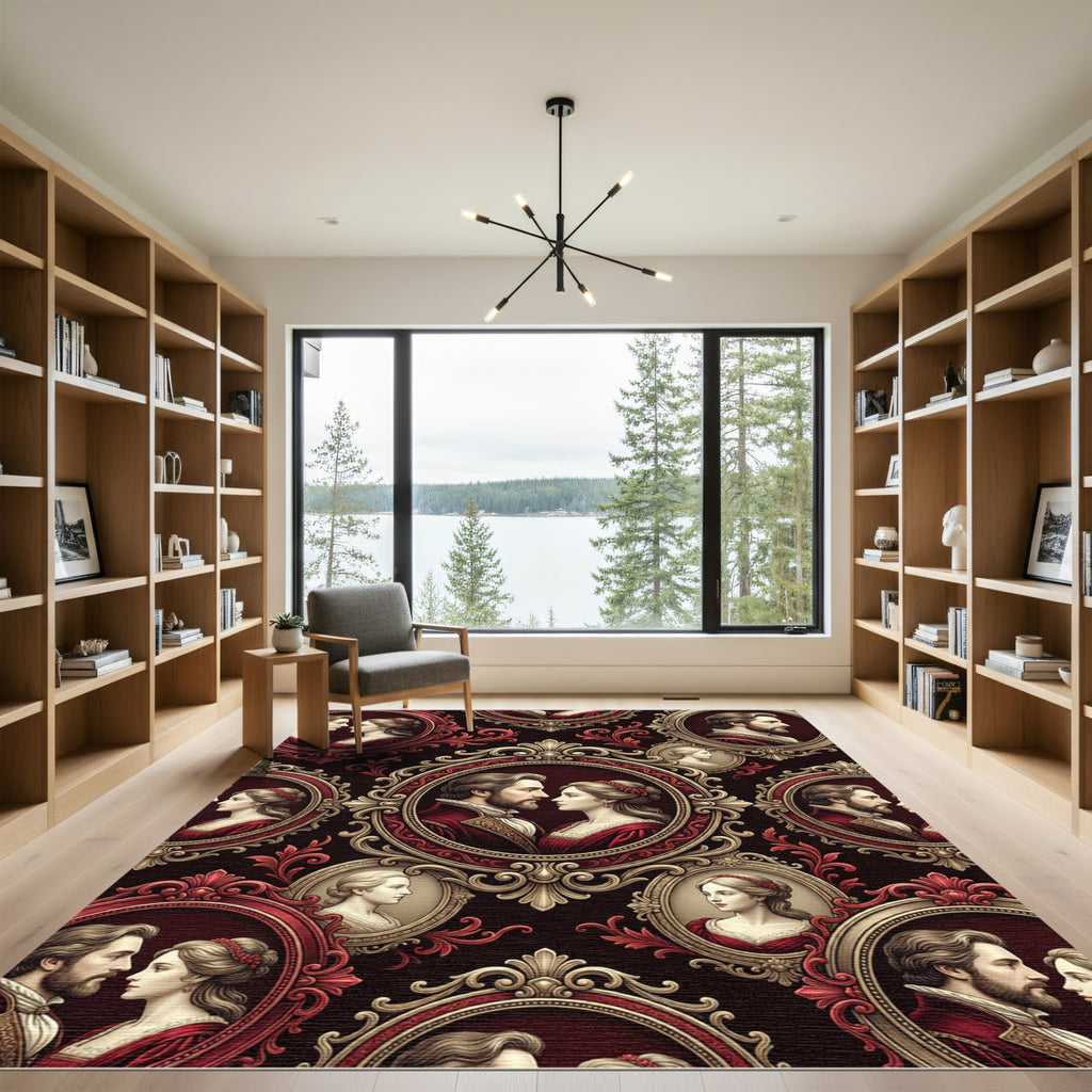 Regal Red Portrait Medallion Brocade Rug
