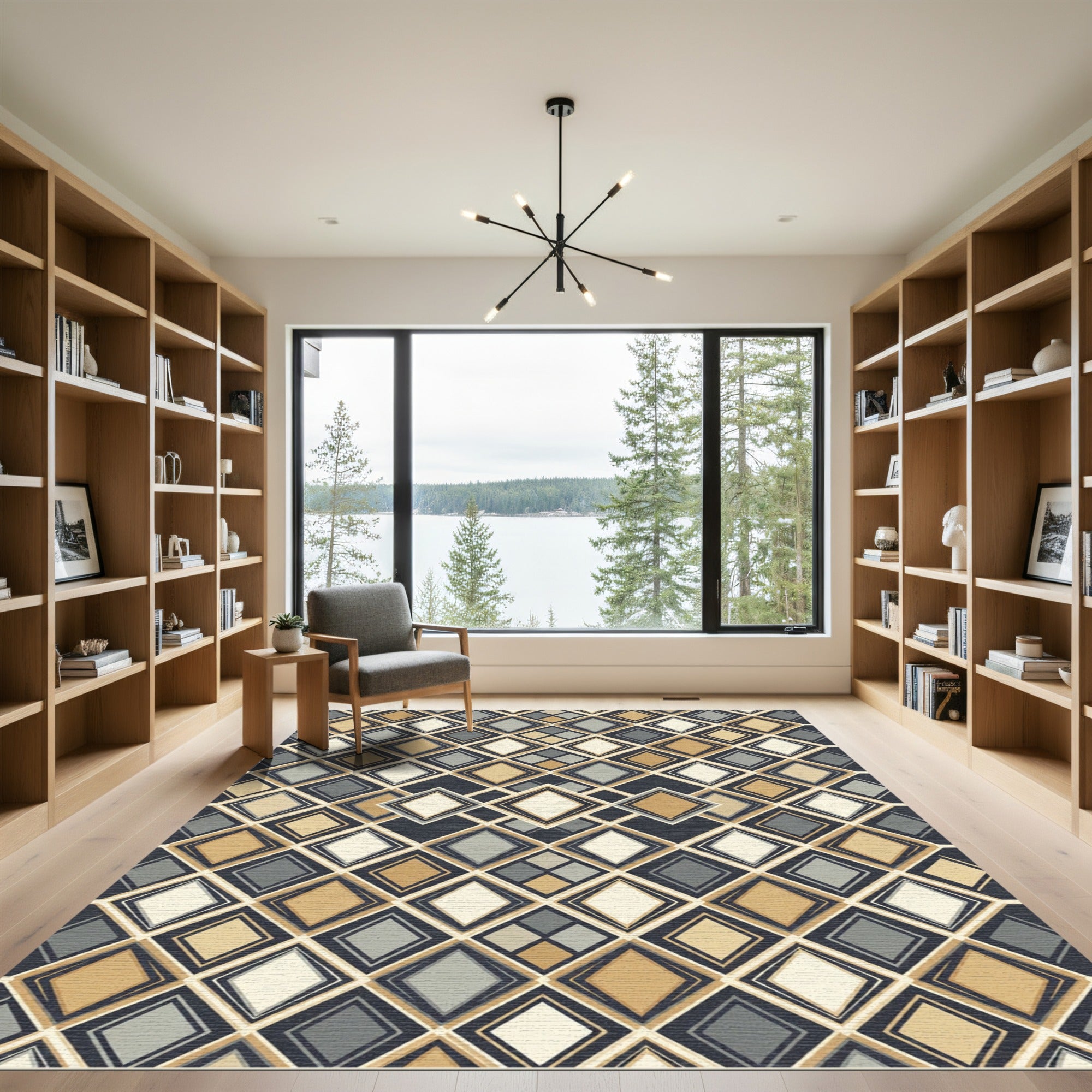 Sophisticated Earthy Toned Geometric Diamond Rug