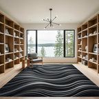 Monochrome Wavy Lines Abstract Liquid Art Rug