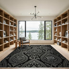 Ornate Silver Paisley Heart Rose Rug