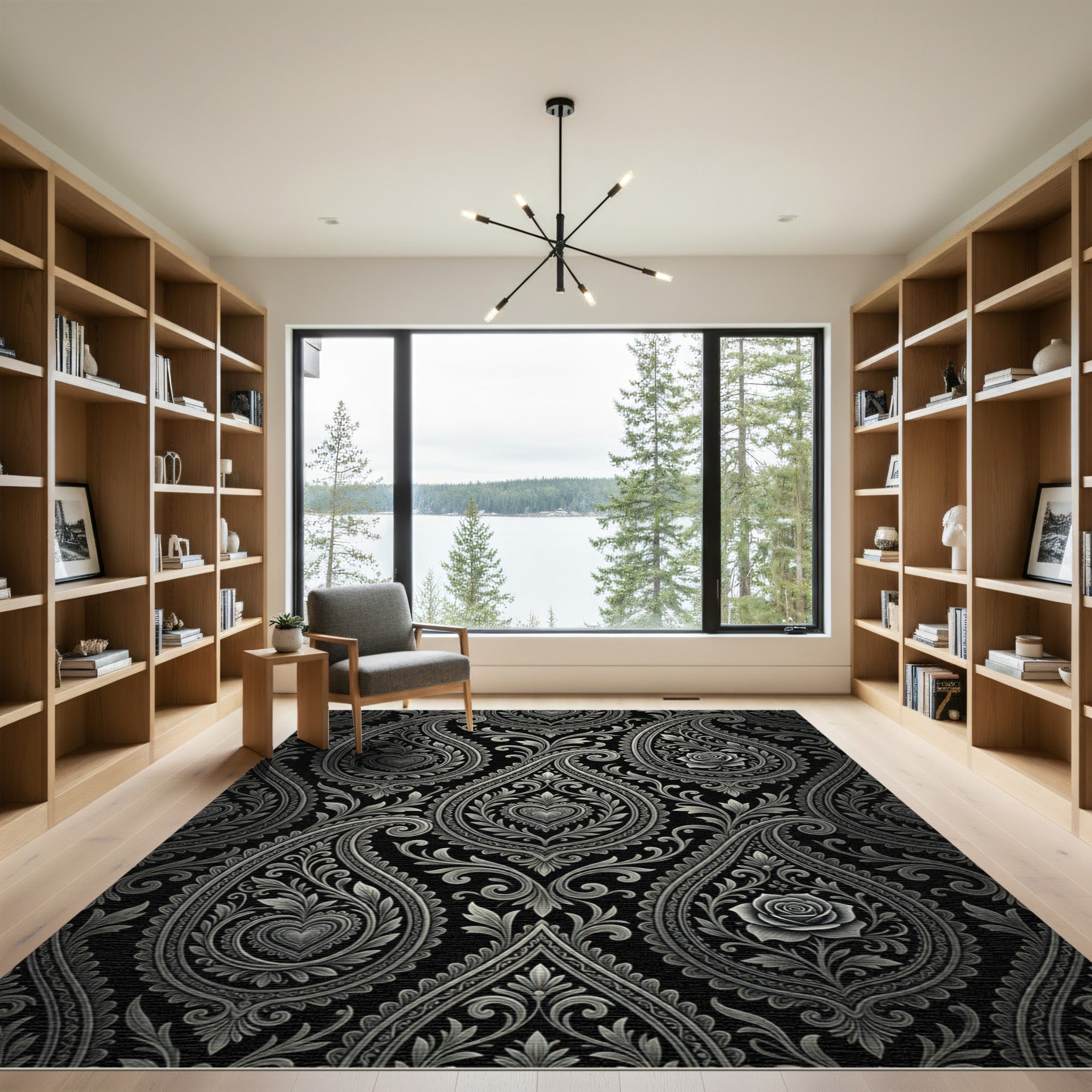 Ornate Silver Paisley Heart Rose Rug