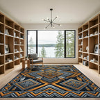 Geometric Gold and Slate Cross Rug