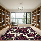 Romantic Deep Red Rose Heart Arrangement Rug
