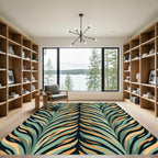 Teal Orange Abstract Zebra Stripe Rug