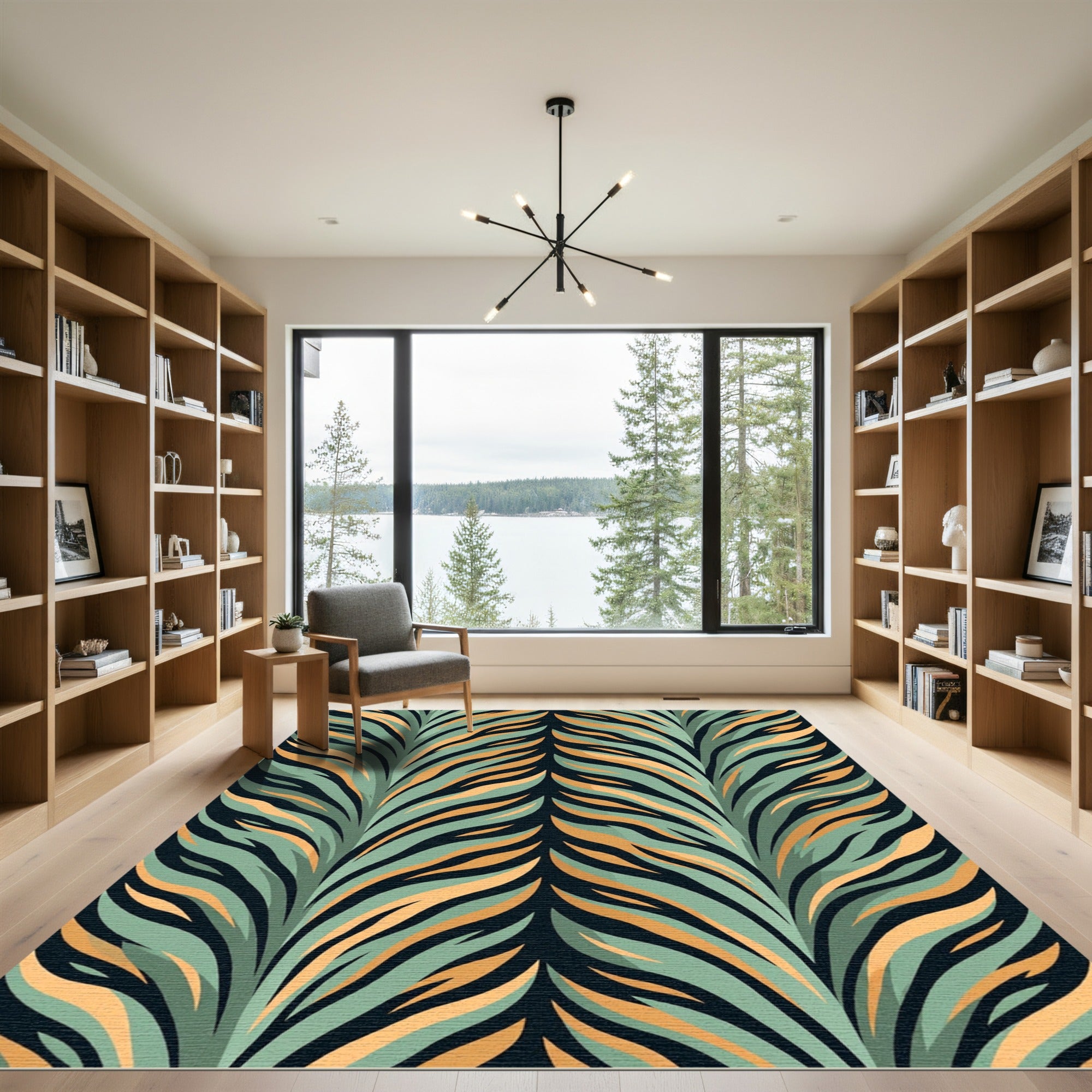 Teal Orange Abstract Zebra Stripe Rug