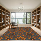 Orange Damask Floral Gold Scroll Rug