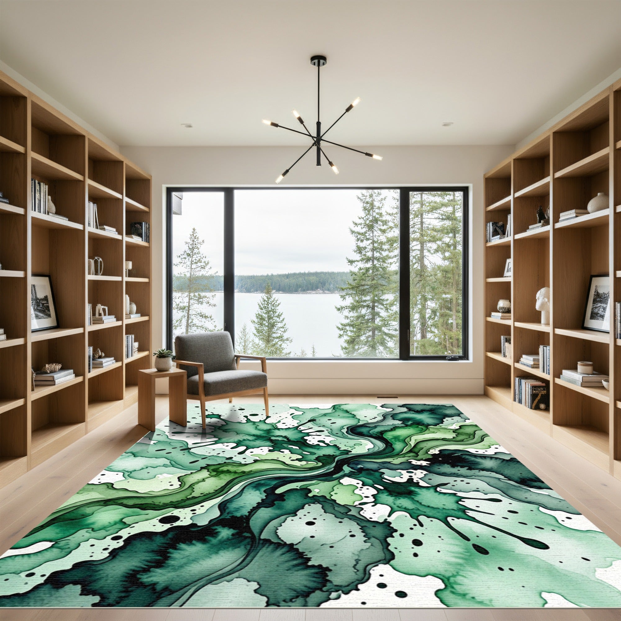 Emerald Swirl Splash Abstract Rug