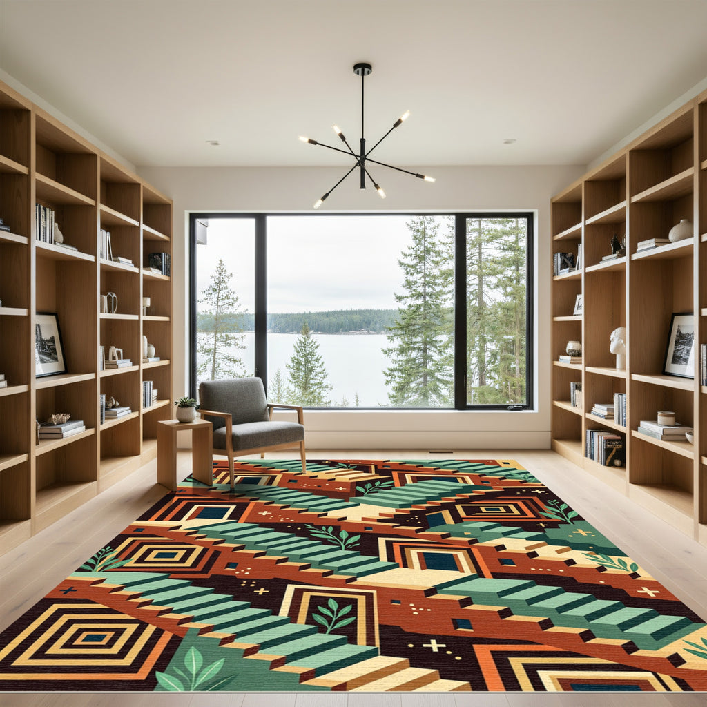 Geometric Isometric Earth Tone Staircase Rug