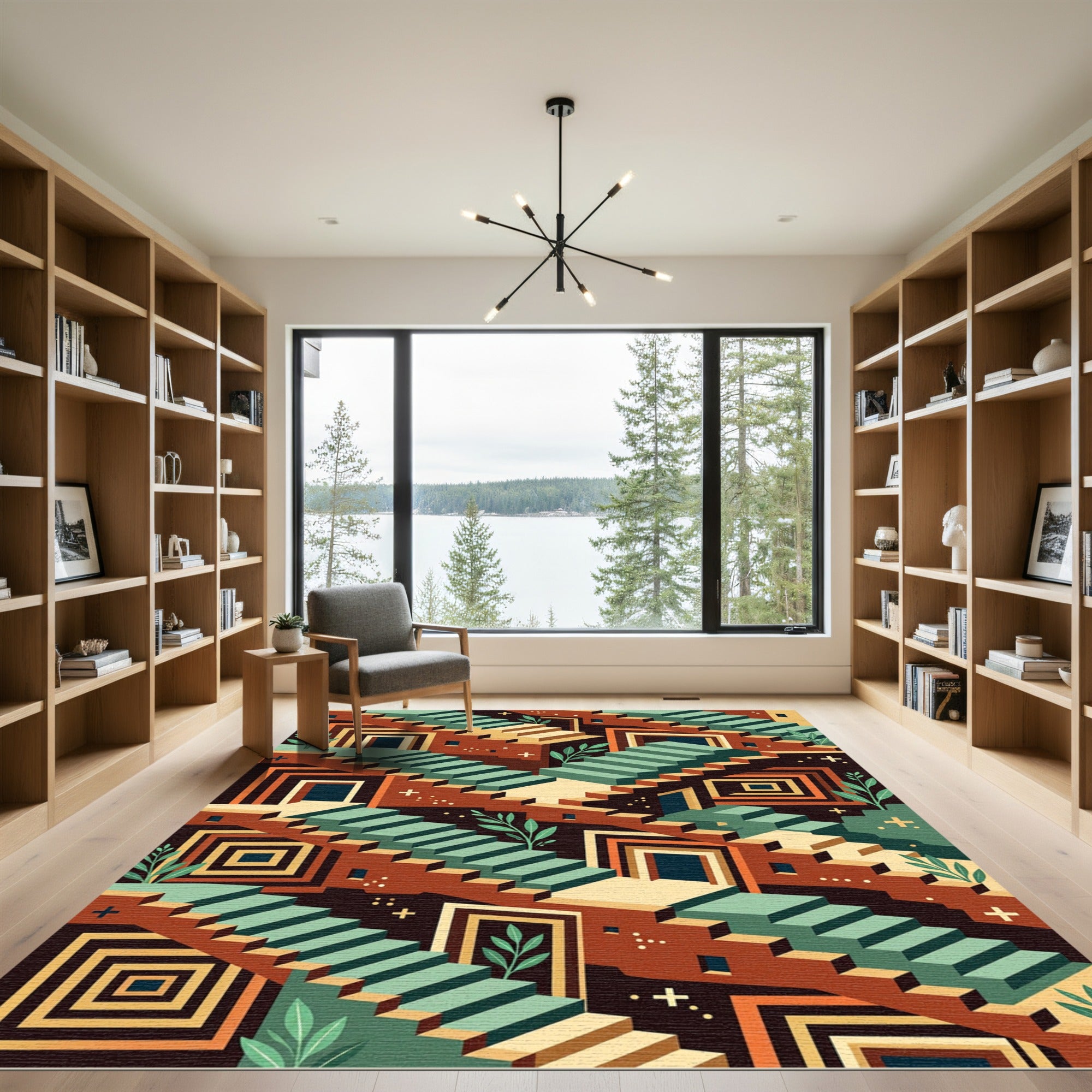 Geometric Isometric Earth Tone Staircase Rug