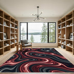 Crimson Black Marble Swirl Rug